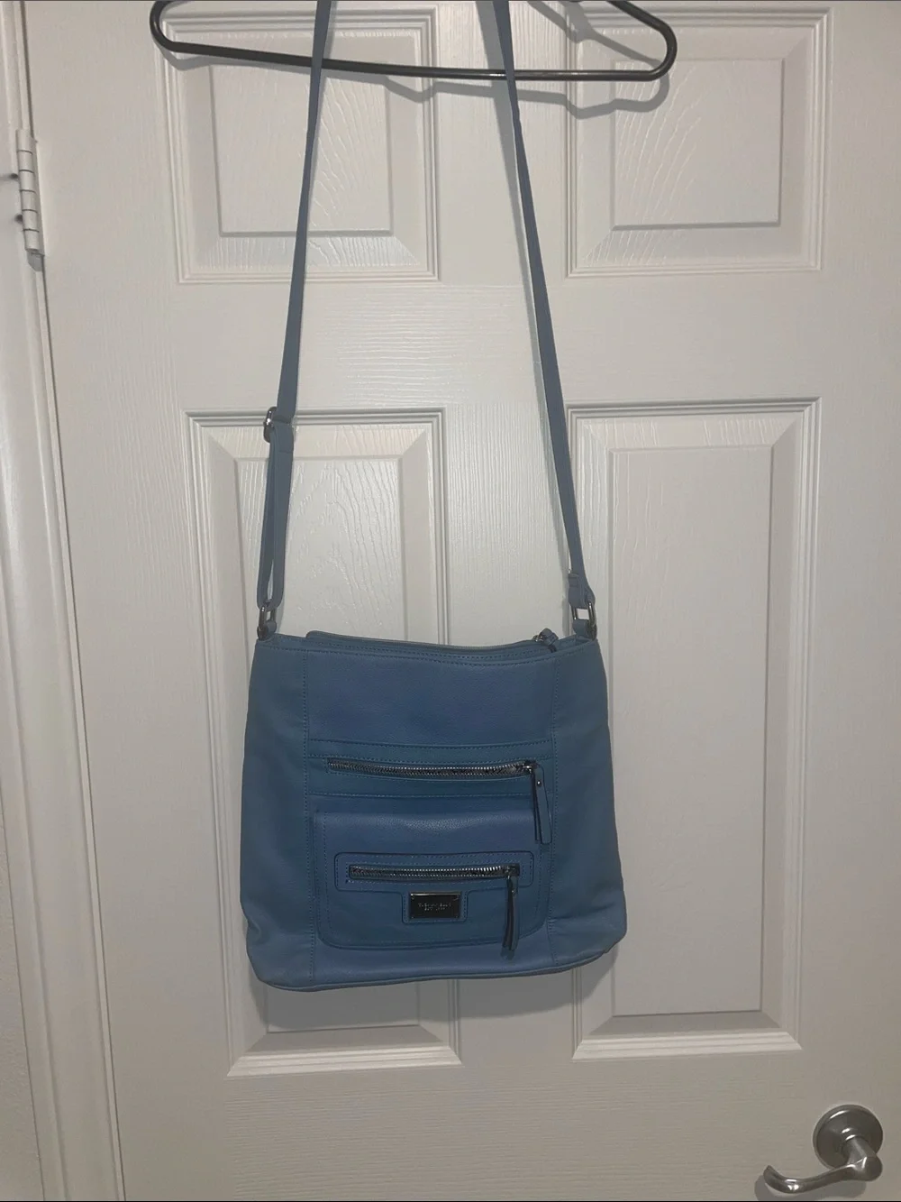 Tignanello Sky Blue Pebble Leather Shoulder Bag